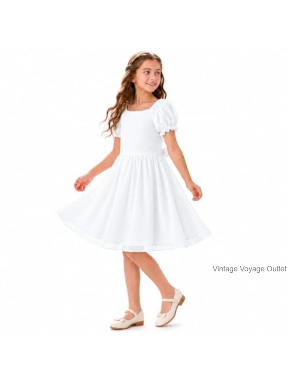 Girls Chiffon Dress Puff Sleeve Tie Waist Party